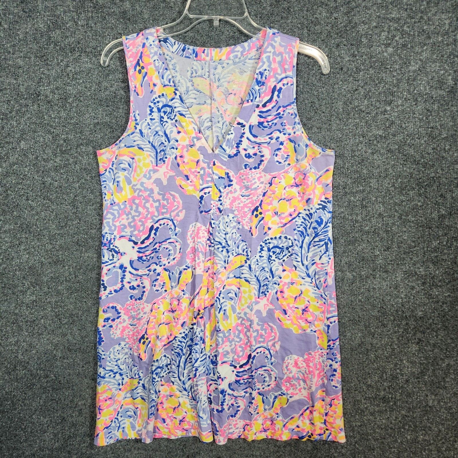 Lilly Pulitzer Womens Amina Swing Dress Medium Lilac Verbena V-Neck Pima Cotton