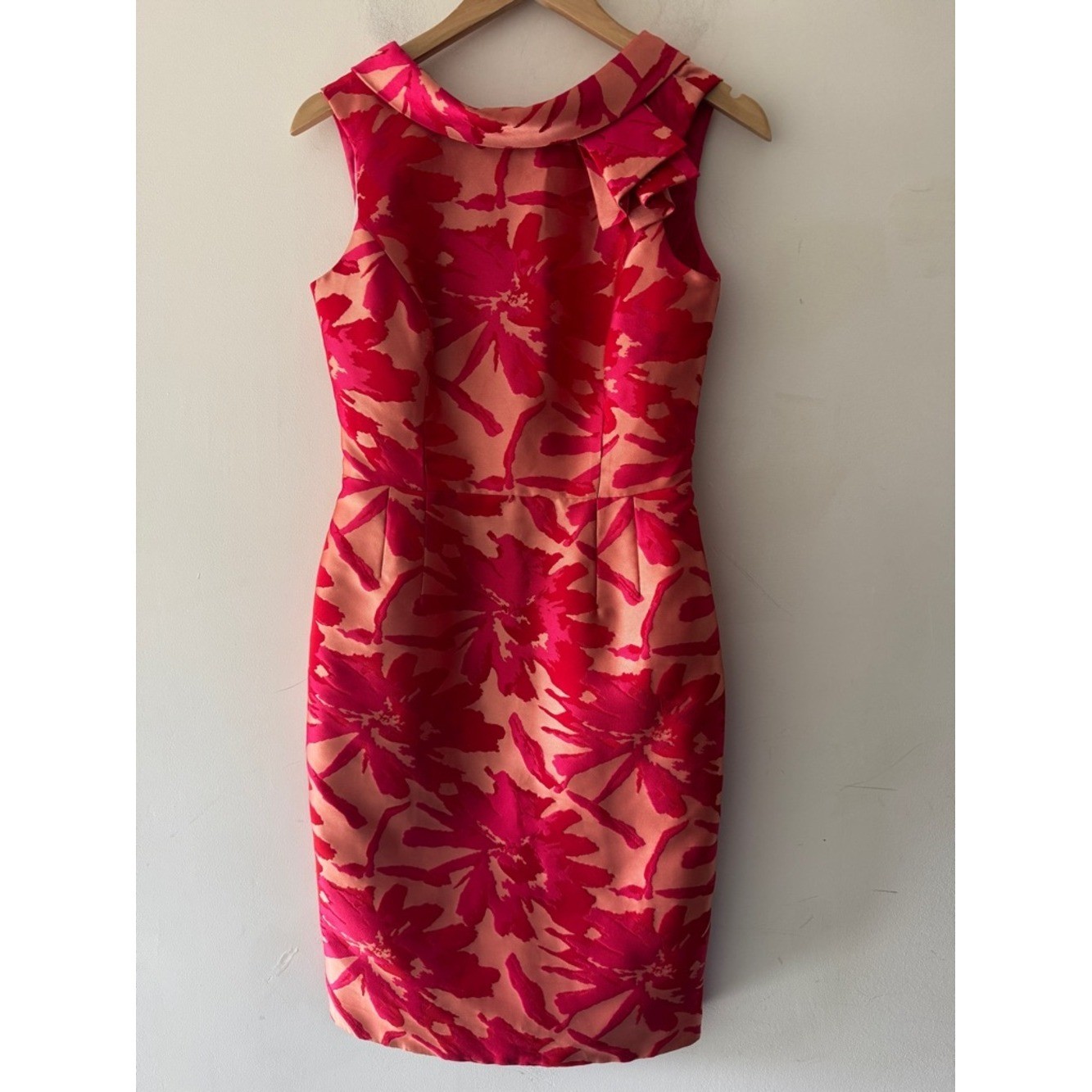 Teri Jon Rickie Freeman Stunning Pink and Red Floral Print Midi Dress