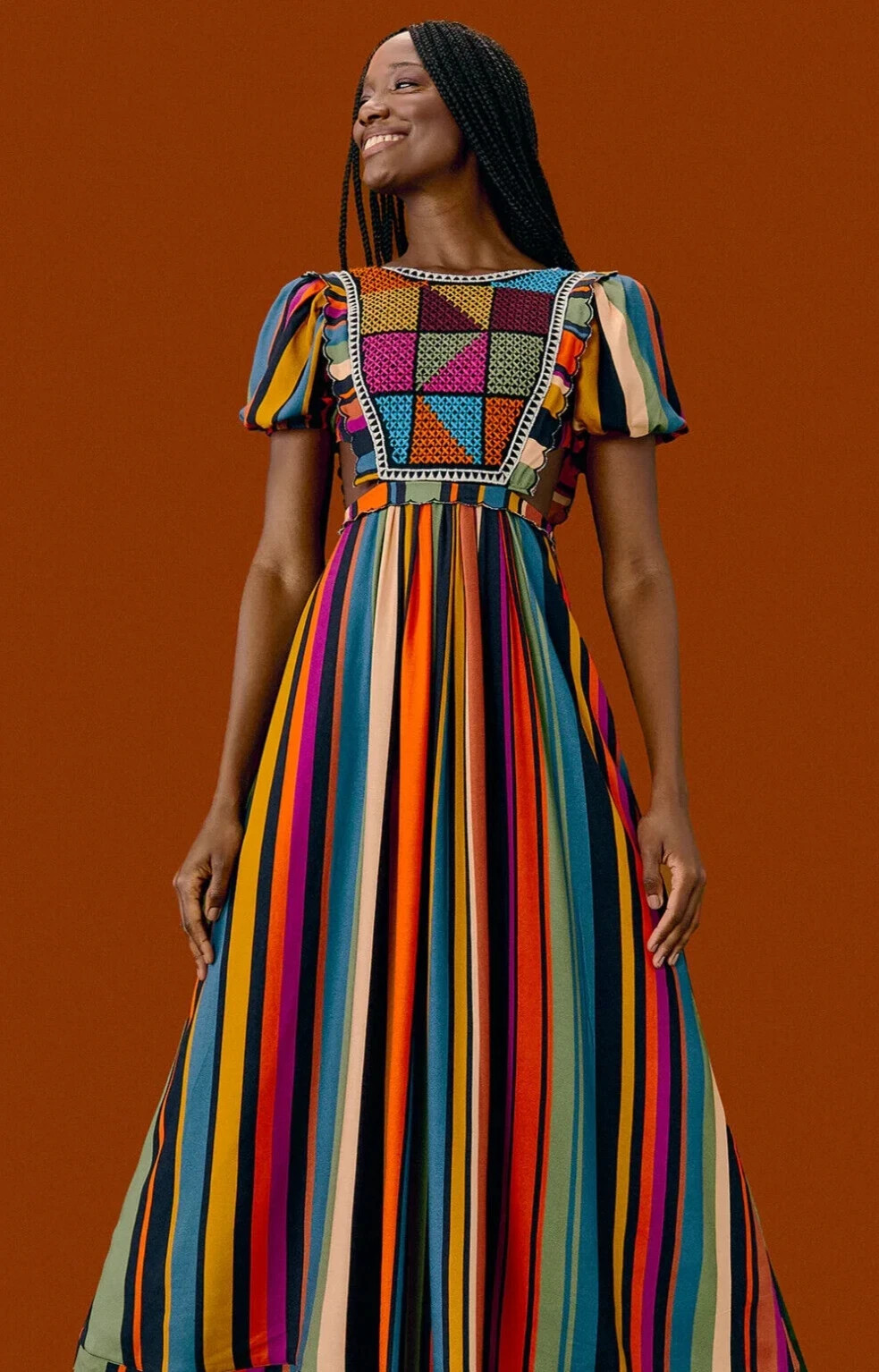 Extraordinary Stripes Embroidered Lenzing™ Ecovero™ Viscose Midi Dress, Sm, $285