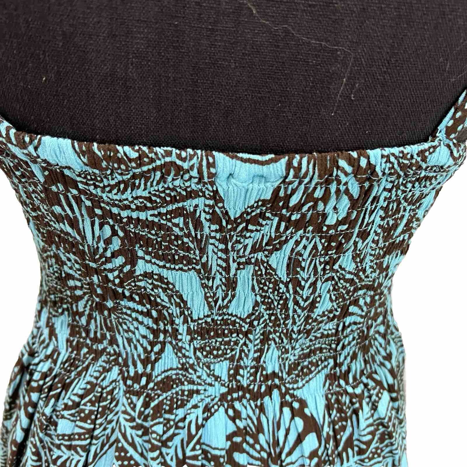 Piramide Clothing Company Handmade Teal & Brown MIDI Dress 100% Rayon Sz M EUC