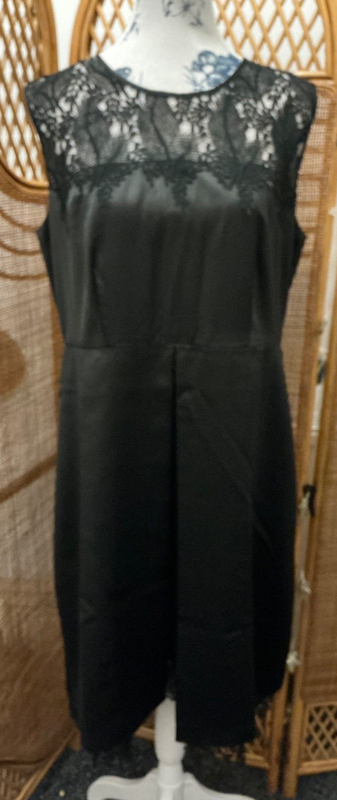 Precis Black Satin Sleeveless Pencil Cocktail Dress Size 14 Fully Lined Formal