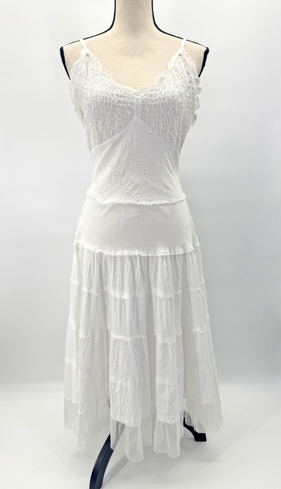VTG Y2K Connected Apparel Cottagecore Midi Dress Medium Babydoll Tier Layer Mesh