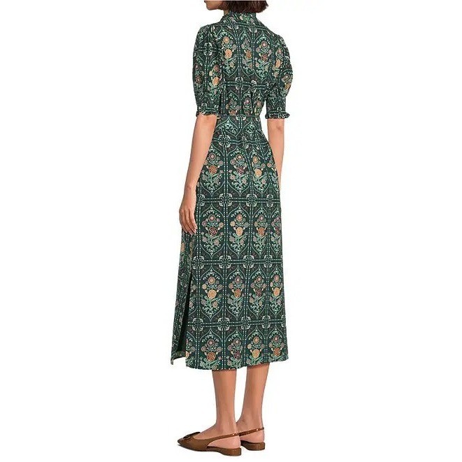 NWT!! J. MARIE Hazel Printed Short Sleeve Button Front Midi Ruffle Dress X-Large