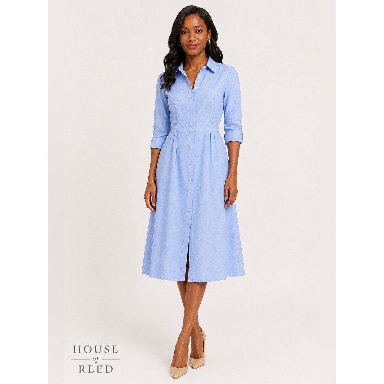 J.Crew Light Blue Button Front Midi Shirt Dress Size 6 Cotton Poplin Long Sleeve