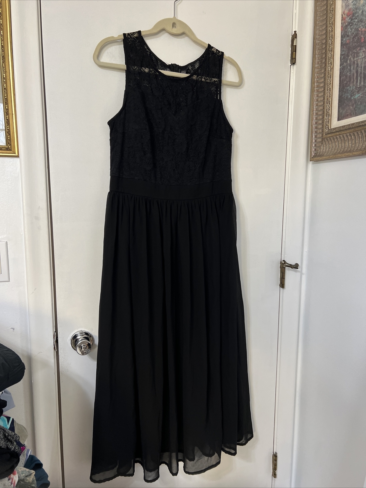 Women’s DRESSYSTAR Black Lace Top Dress Size XL Maxi Long Chiffon Prom Gown