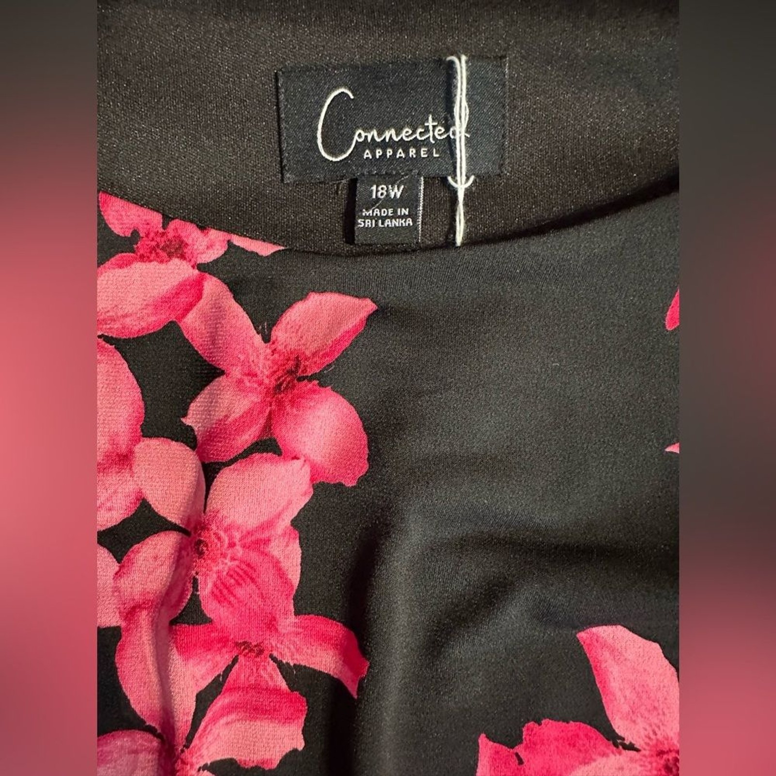 Connected Apparel Pink Floral Dress with Sheer Overlay Sleeve. Size 18W 24” PTP
