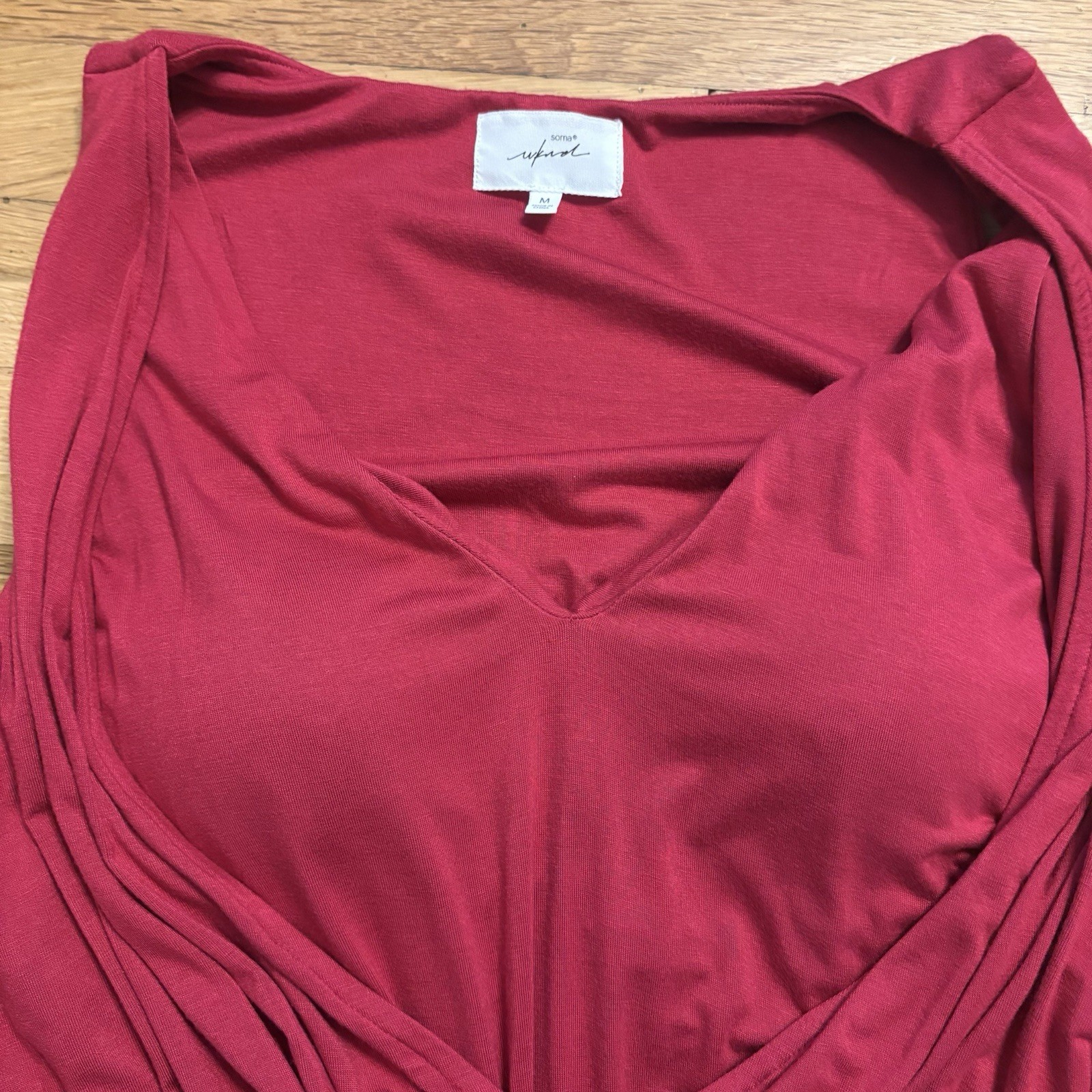 Soma Wknd Faux Wrap Dress Raspberry Red Sleeveless Built In Bra Size M