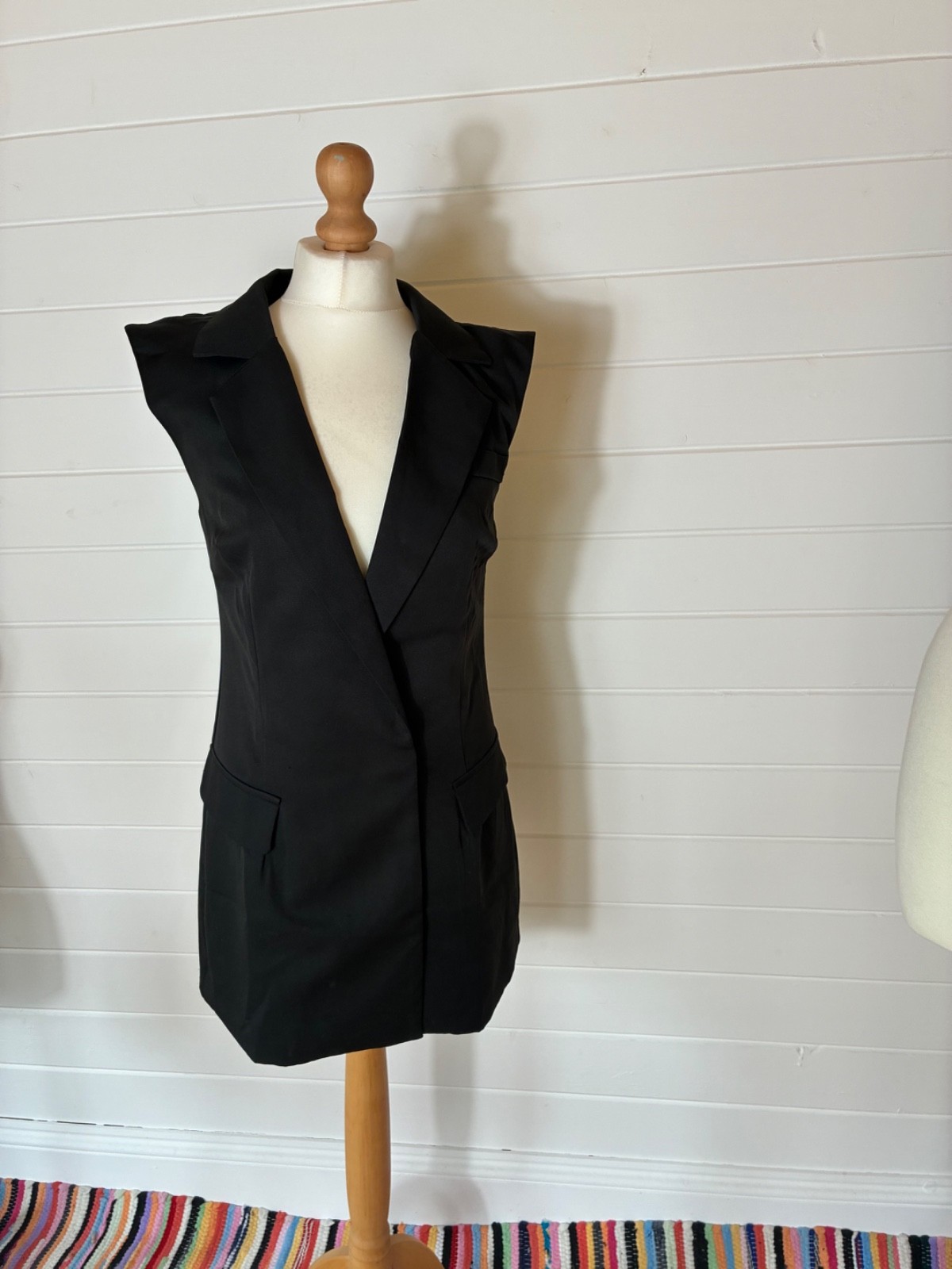 BLACK SLEEVELESS COAT DRESS DOUBLE BREASTED MINI EGO SIZE 10 PARTY COCKTAILS