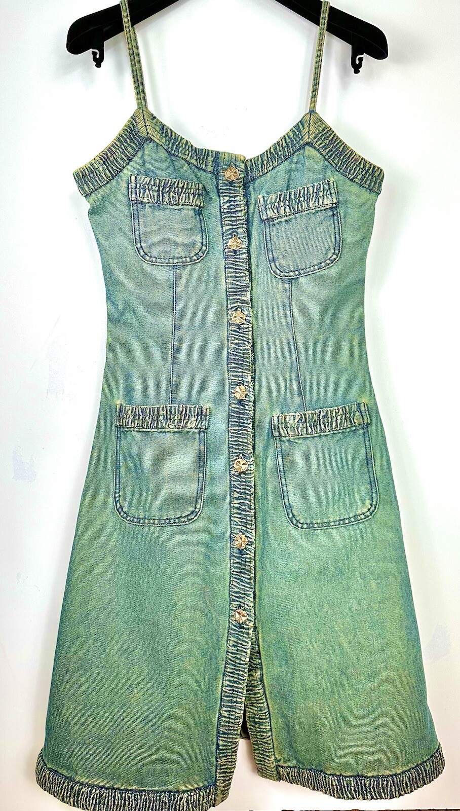 Chanel Vintage 2001 Barbie Blue Denim Midi Dress 36 38 4 6 Vtg Logo Button S M