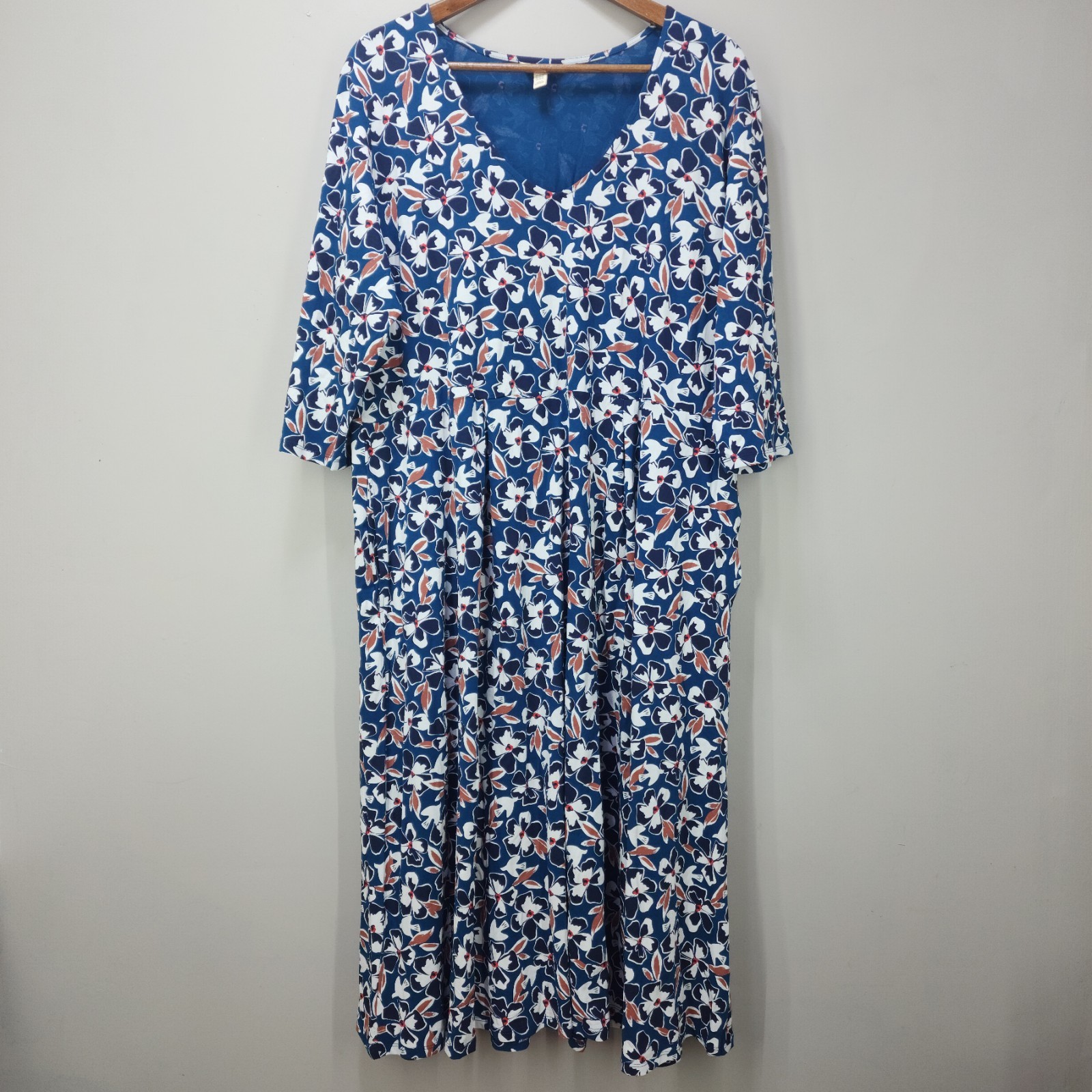 Seasalt Cornwall Womens US 22-24 Blue Floral Helena Cotton Jersey V-Neck Dress
