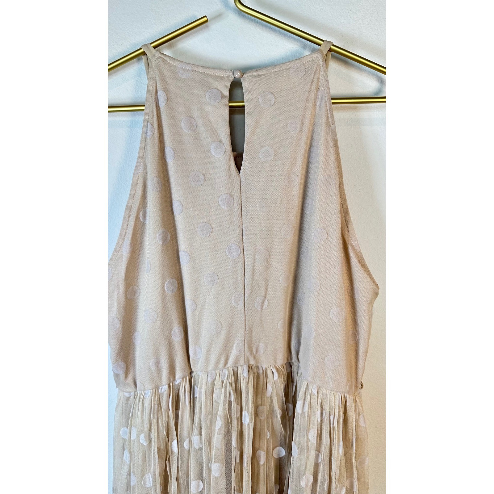 Lovely Grace Beige Polka Dot Maxi Ruffle Dress Women XL Ballet Tulle