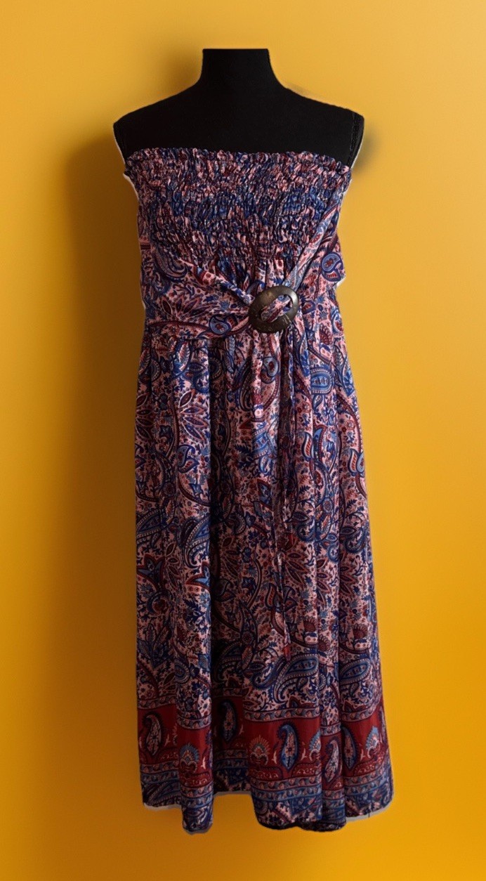 Jessica Taylor One Size Maxi Dress Strapless Paisley NWT Bust 22”