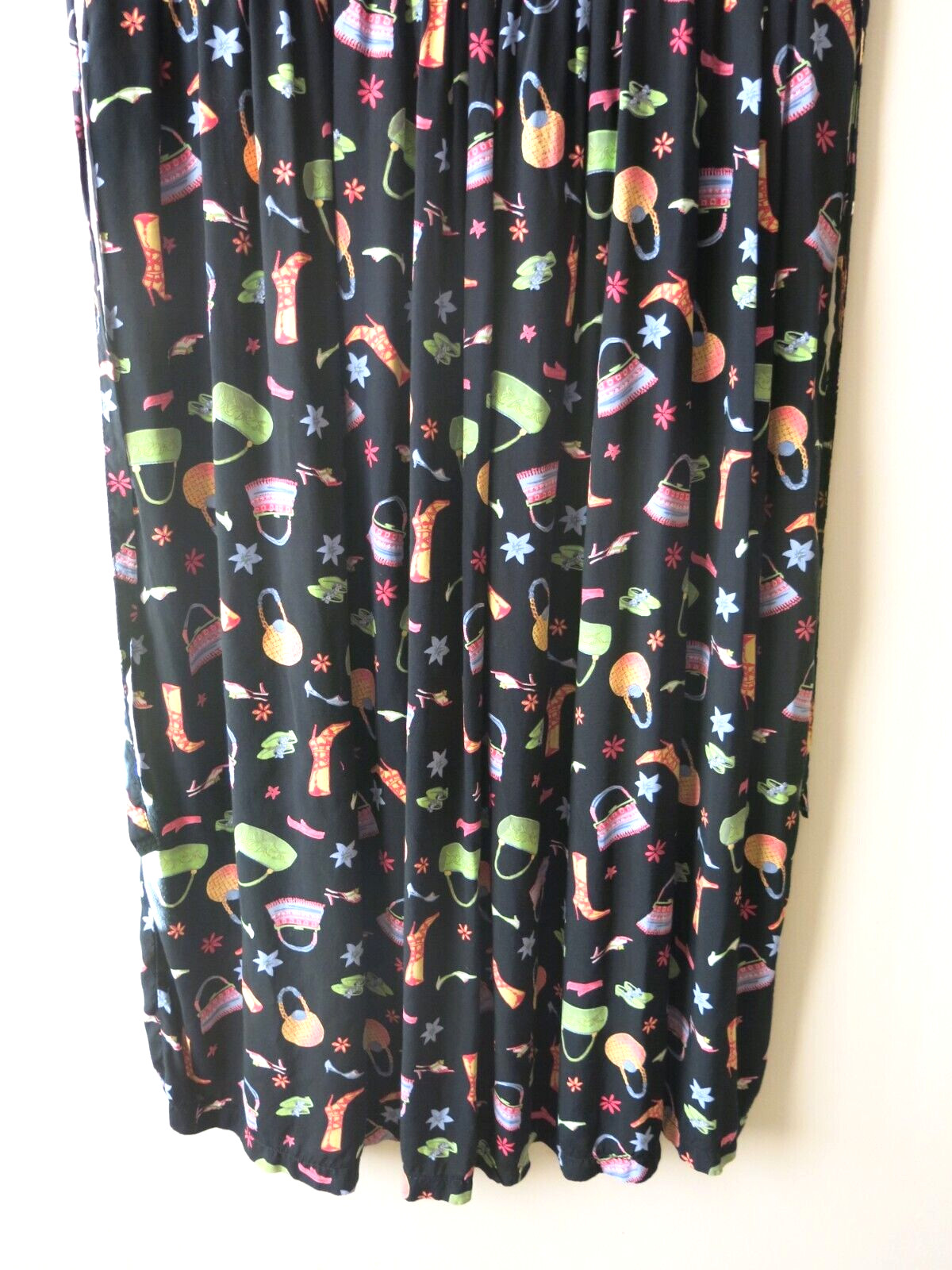 Vintage Coldwater Creek Rayon Black Shoe Purse Floral Print Jumper Dress Size PL