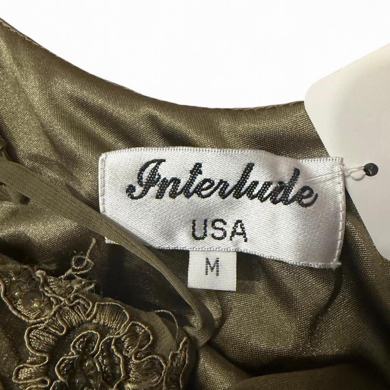 Interlude Green Satin Embroidered Sequin Slip Dress V-Neck Adjustable Straps M
