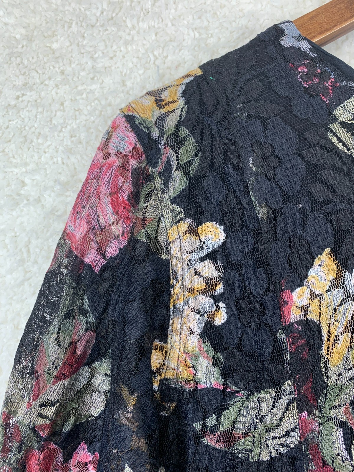 Nostalgia 90s Floral Lace Long Sleeve Maxi Dress Women M Whimsygoth Dark Cottage