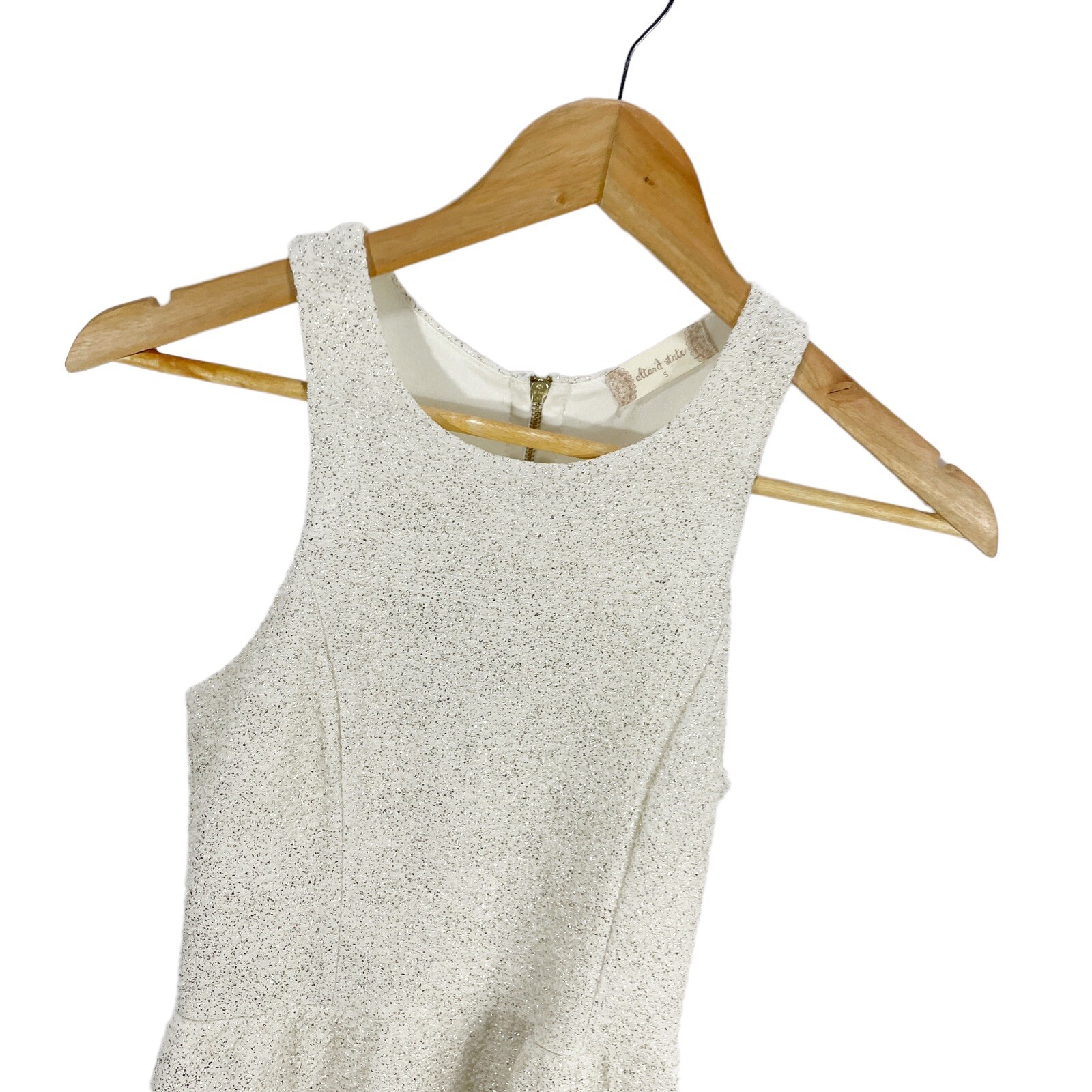 Altar’d State Cream Gold Shimmer Textured Sleeveless Racerback Aline Dress S