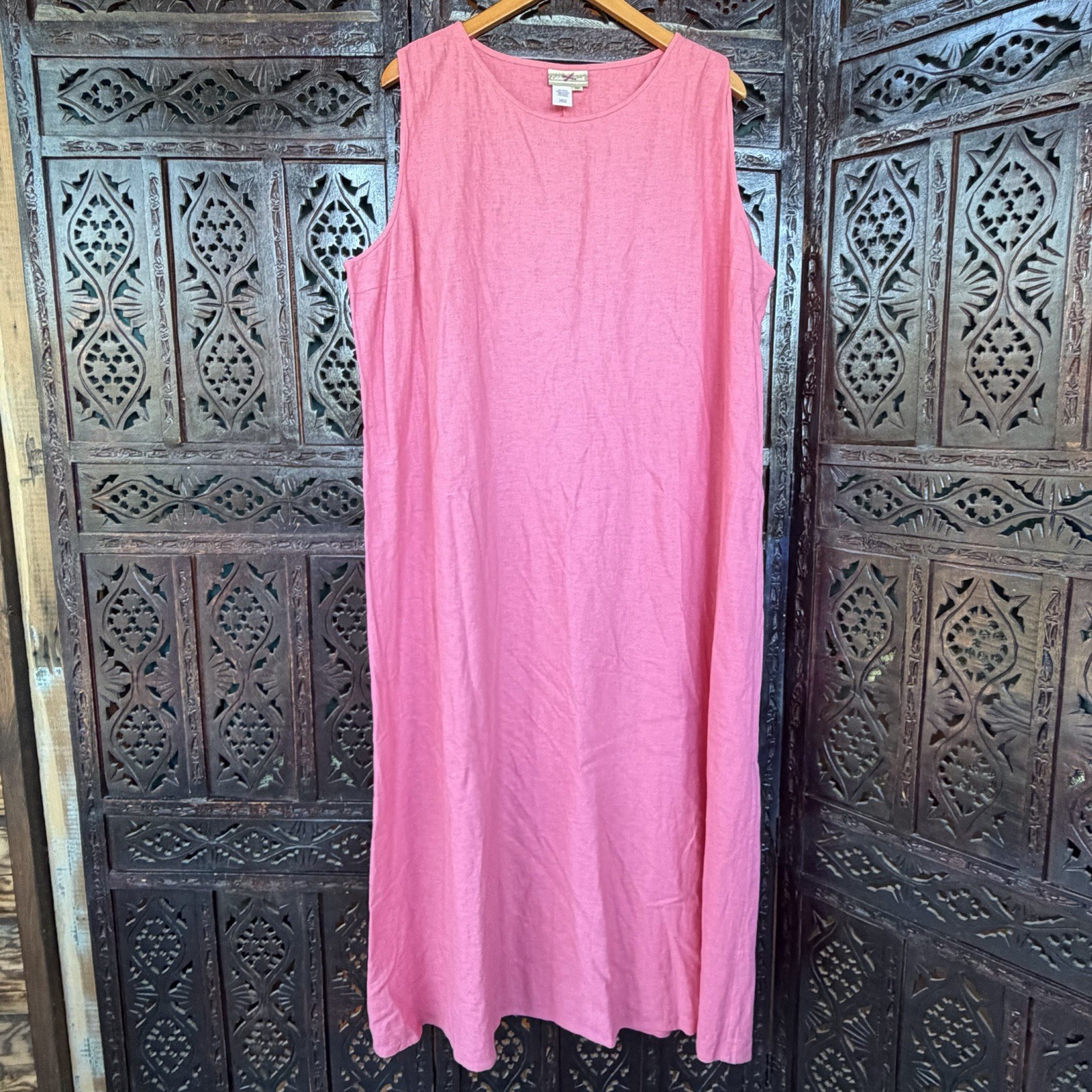 Coldwater Creek Linen Maxi Dress Womens 3X Pink Sleeveless Lagenlook Minimalist