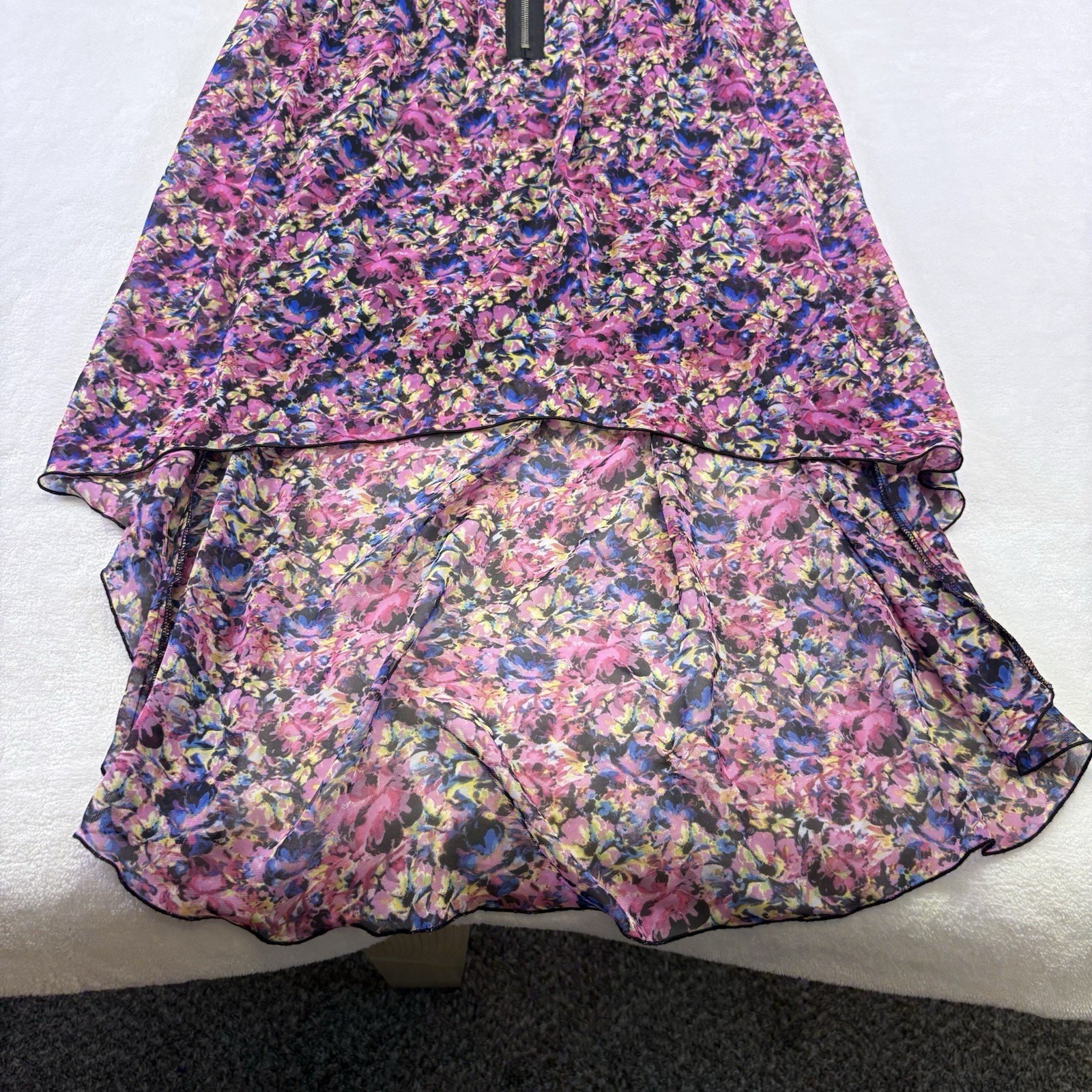 Material Girl High Low Dress Zip Corset Semi Sheer Black Floral Mini Dress XL