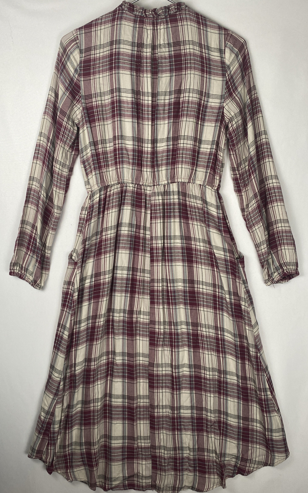 Knox Rose Maroon Plaid Long Sleeve Sheath Dress Size S flanel tie up neck line