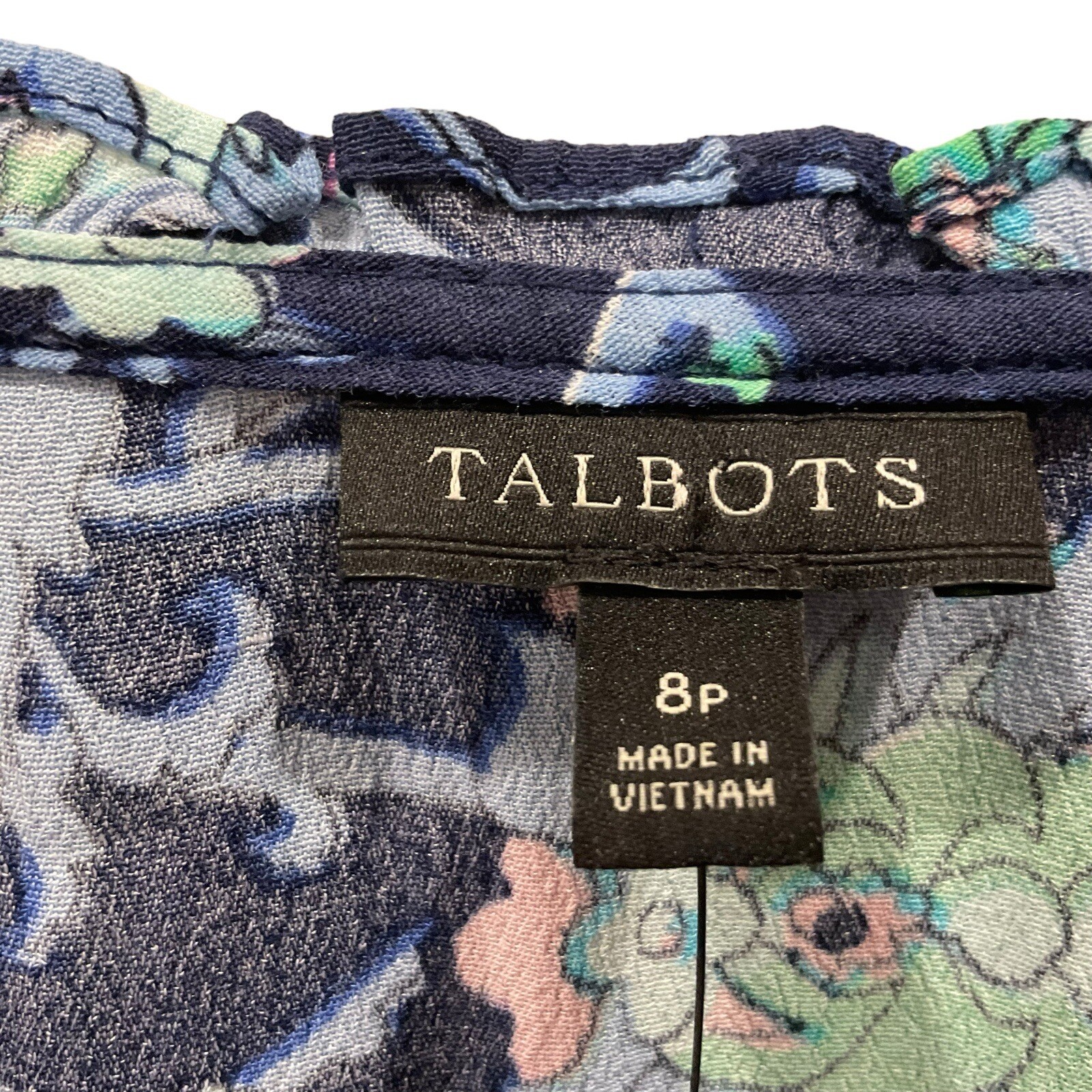 8P NWT TALBOTS Sweet Garden Popover Dress Blue Floral Size 8 P India Ink Petite