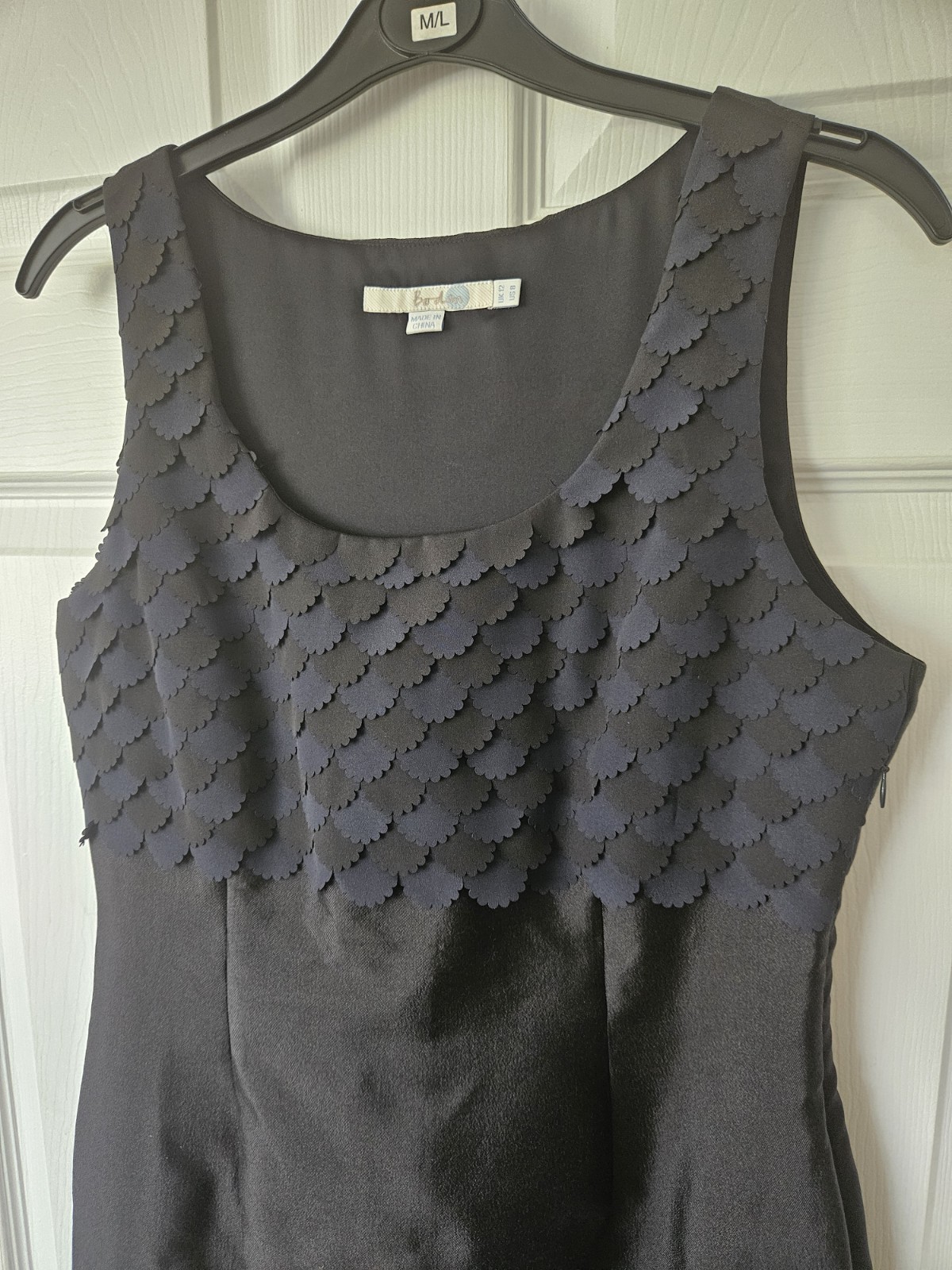 Boden Black Silk Blend Scallop Detail Shift Pencil Dress UK 8 US 4 Occasion