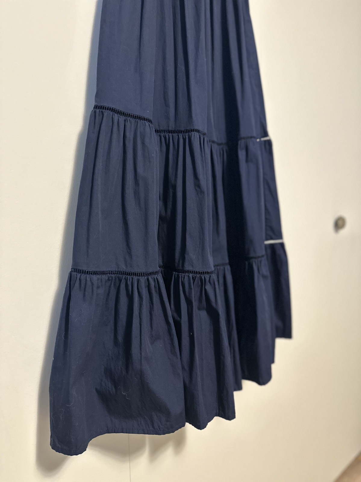 Anthropologie O.P.T. Navy Blue 100% Cotton Colette Smocked Tiered Maxi Dress XS