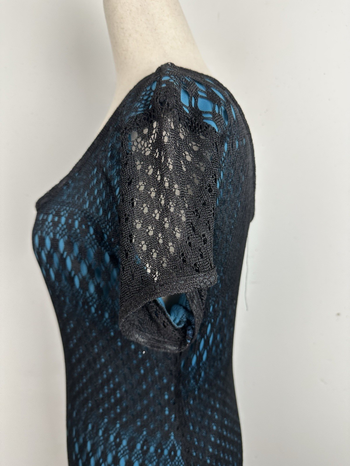Vtg Maxi Dress Black Crochet Blue Lined 90s Y2K Whimsigoth Fairy Grunge Boho L