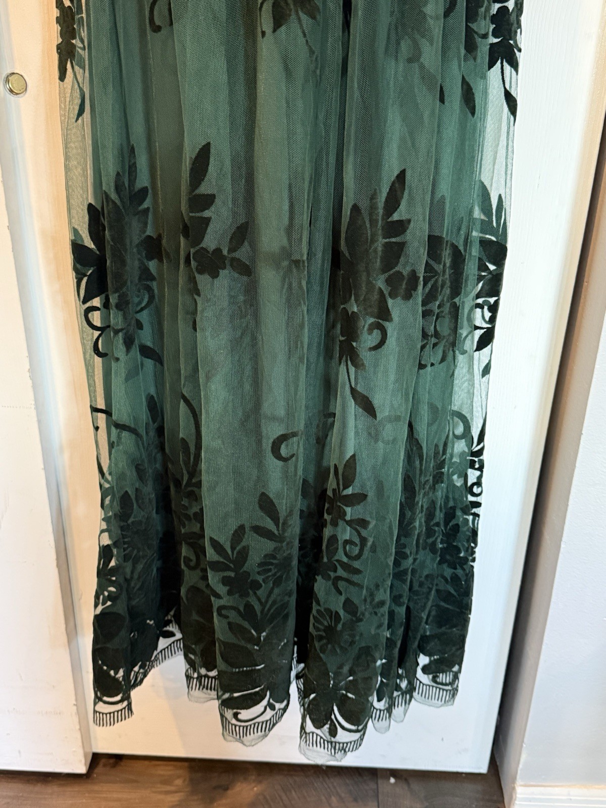 Windsor Forrest Fairy Green Velvet Floral Burnout Maxi Dress S Mesh Gown V Neck