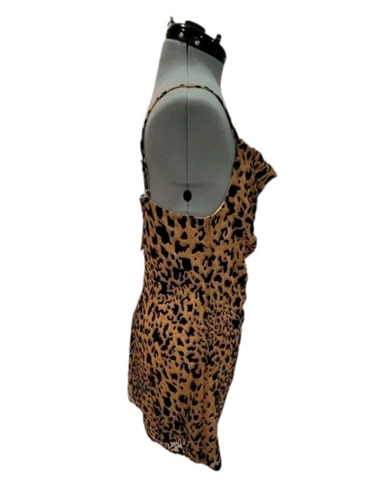 Lulus NWT Shes Feisty Leopard Print Cowl Neck Mini Dress Spaghetti Straps Size L