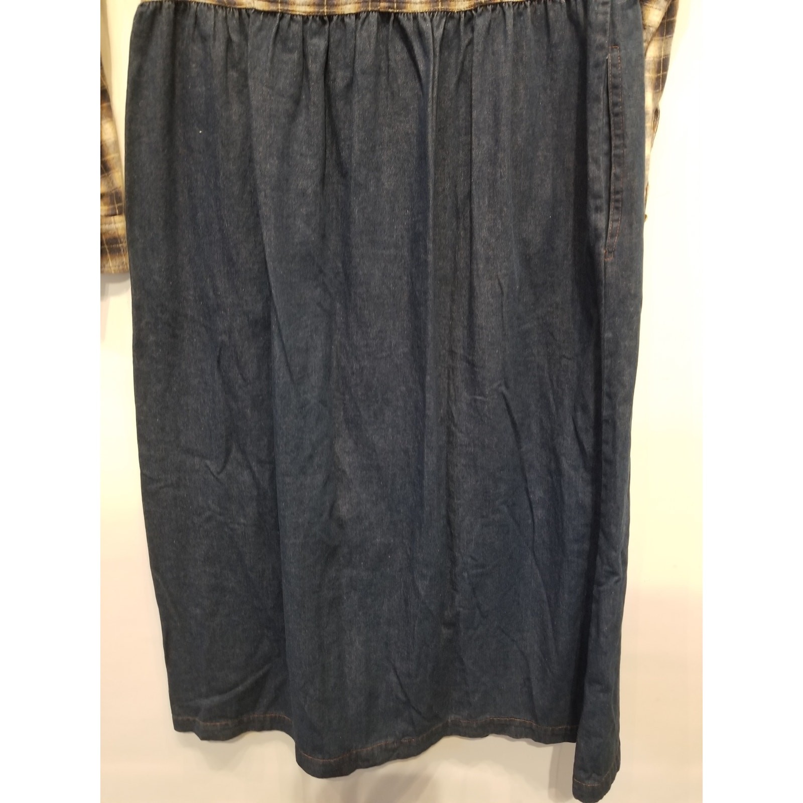 Vintage 90s Western Style Flannel Denim Dress Plaid Check Rodeo Style Size M