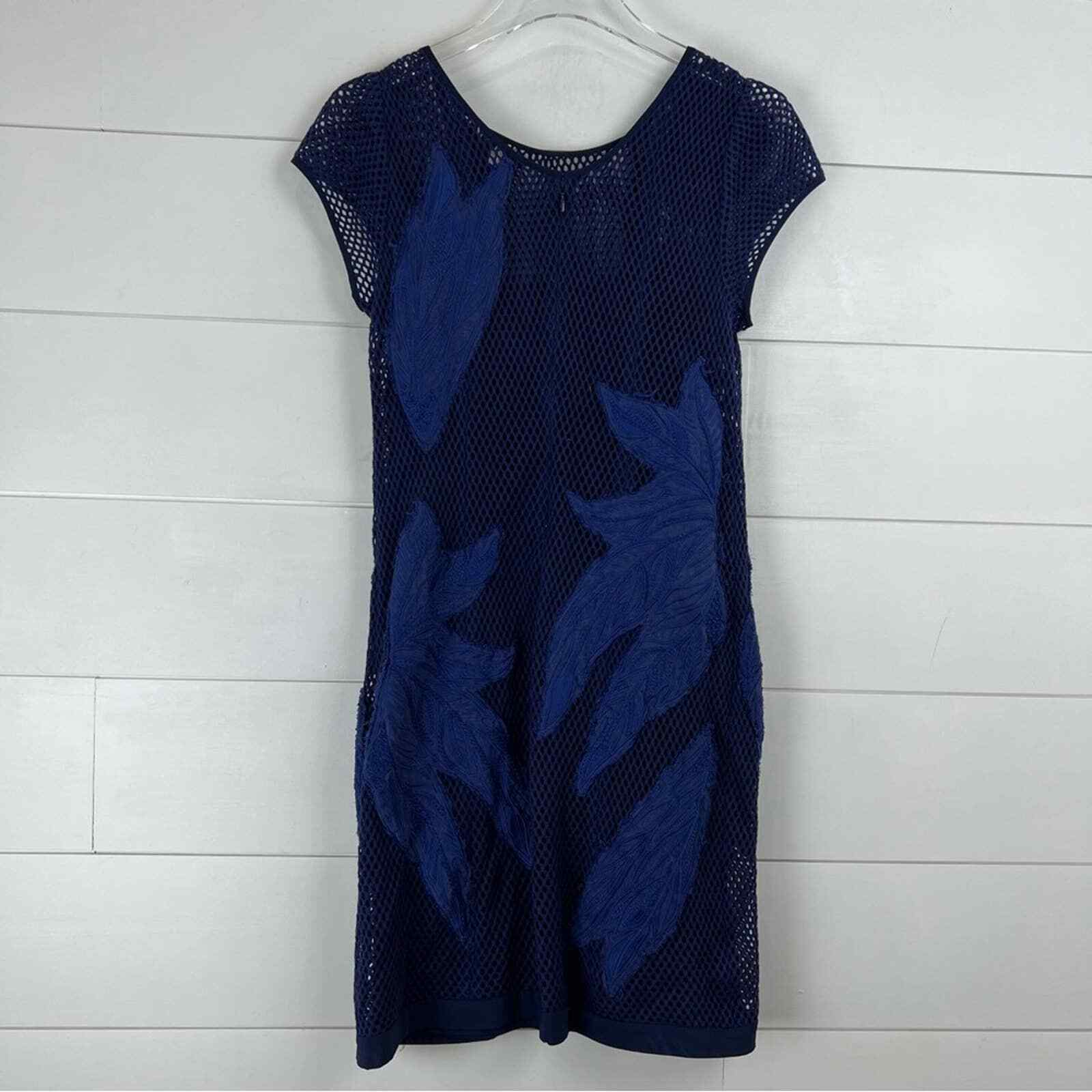REBECCA MINKOFF 8 Ivy Leaf Embroidered Appliqué Mesh Mini Dress Indigo