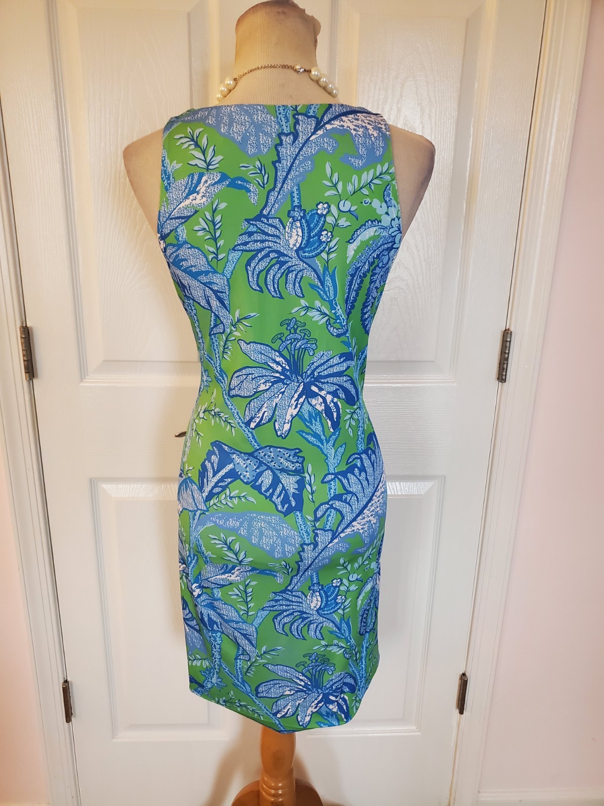 GRETCHEN SCOTT Swerve Palm Swerve Sleeveless Dress w/Blue Green Palms (Size M)