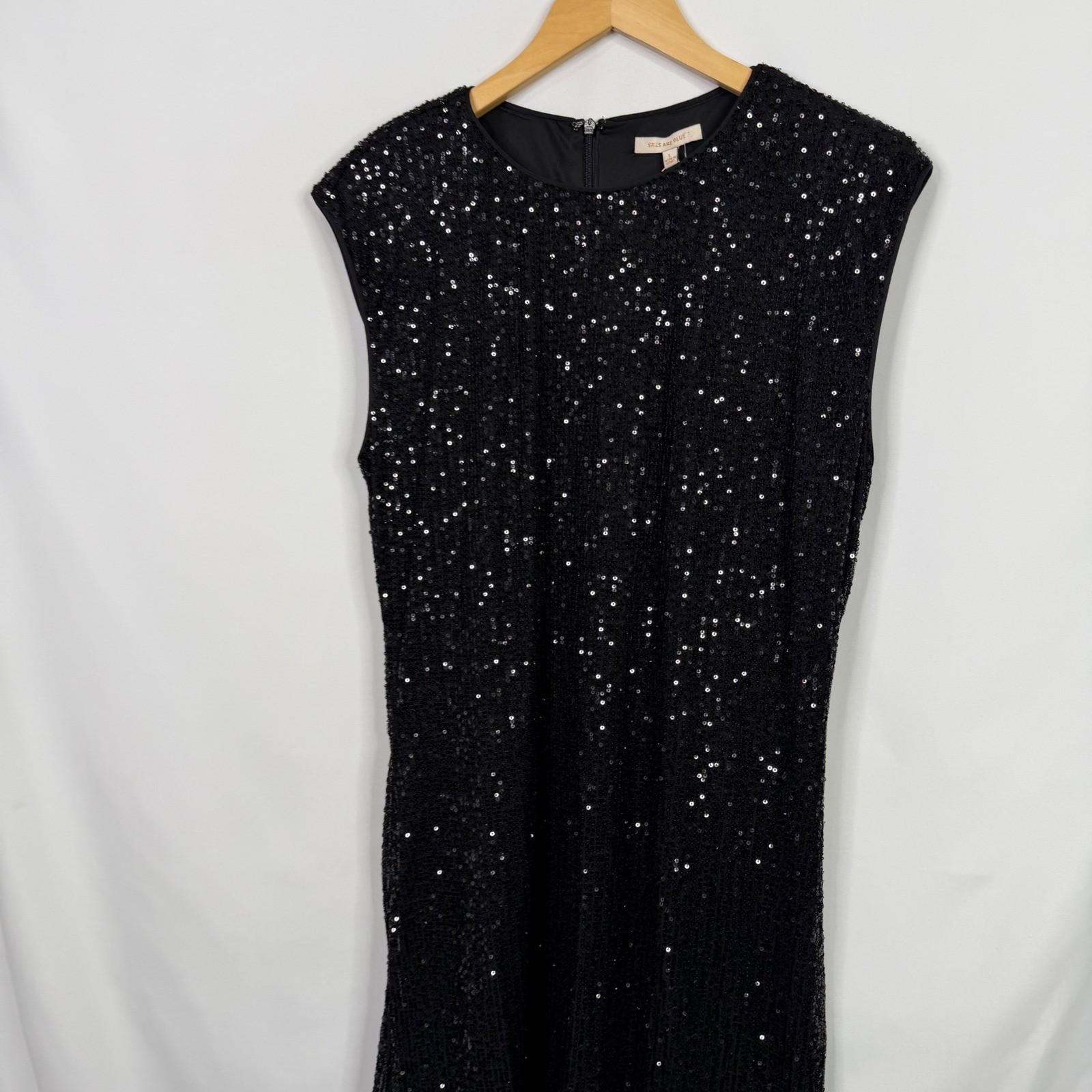 Skies Are Blue Womens Black Sequin Sleeveless Shift Dress Size L NWT