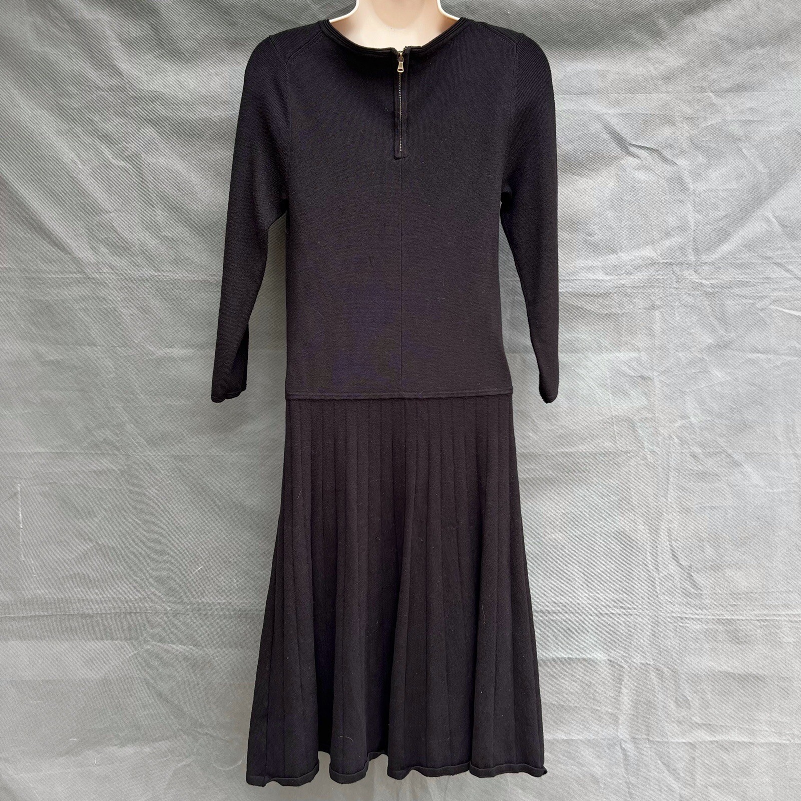 Talbots Size Small Black Ribbed Sweater Dress A-Line Business Long Sleeves Mini