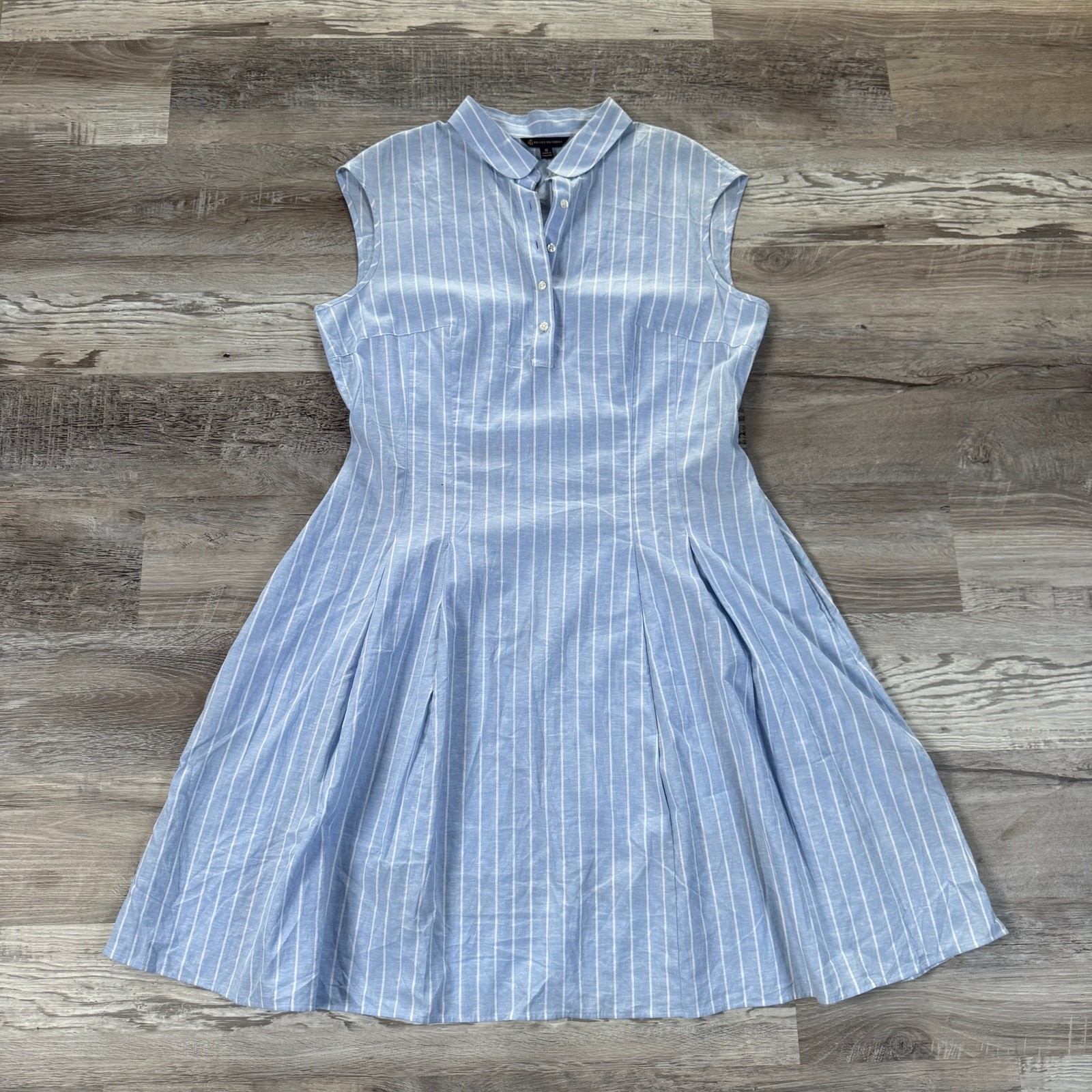 NWT Brooks Brothers Linen Cotton Stripe Shirt Dress Blue White Costal Preppy 16