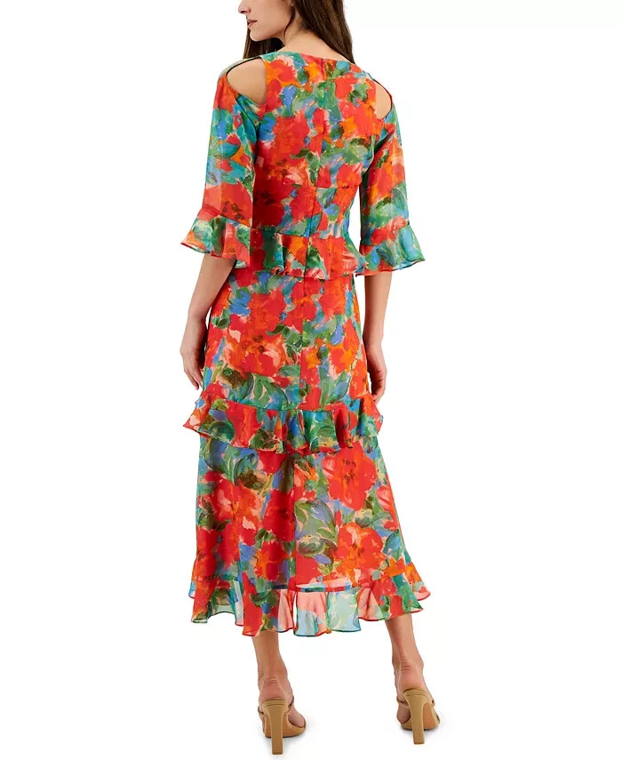 Tahari ASL Floral Print Cold Shoulder Midi Dress Size 14 (runs small) NWT $159