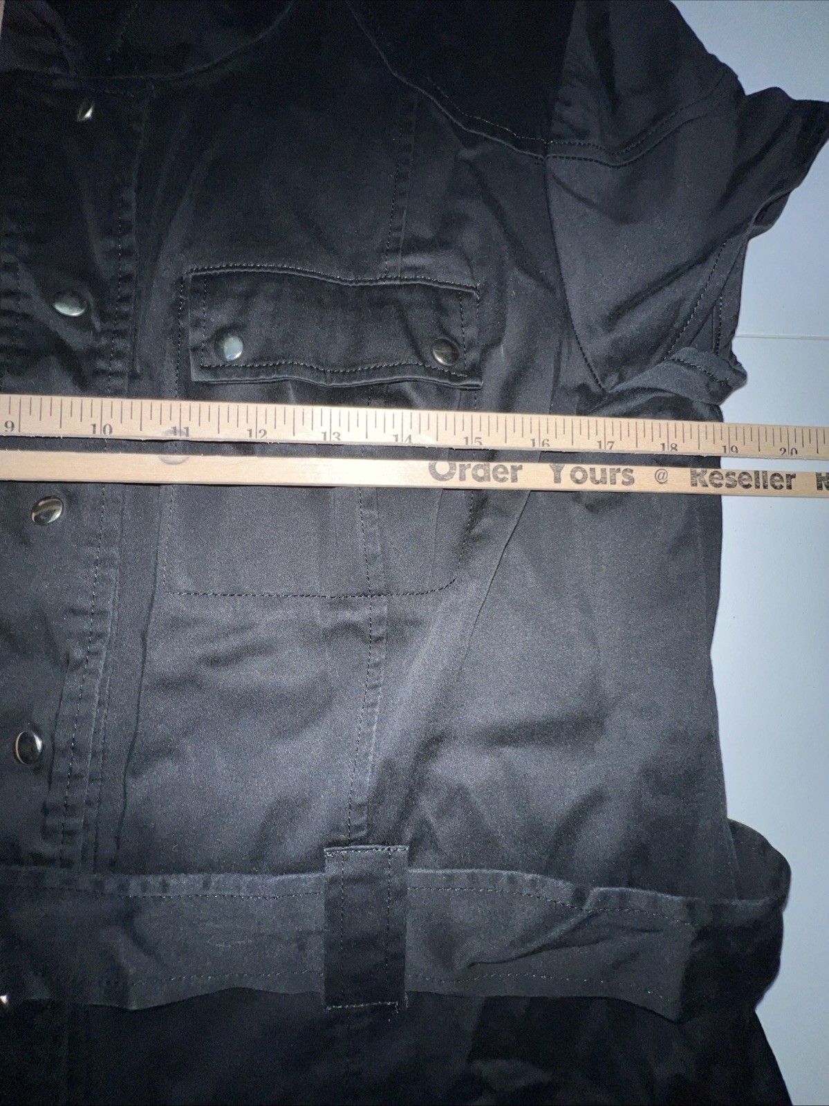 Calvin Klein Dress Size 14 Black Belted Four Pocket Snap Front Mandarin Collar