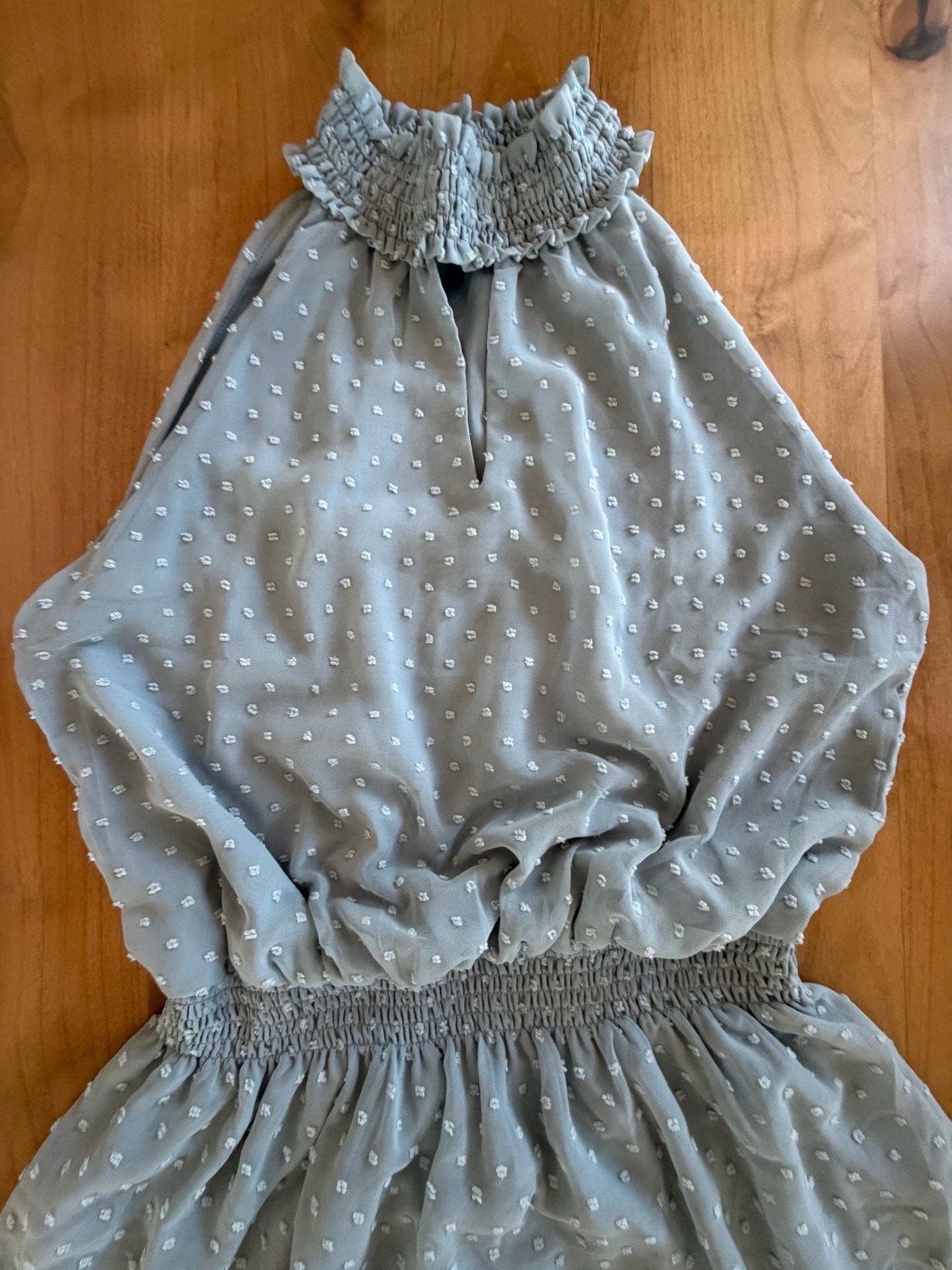 Clip Dot Halter Neck Smocked Waist Mini Dress