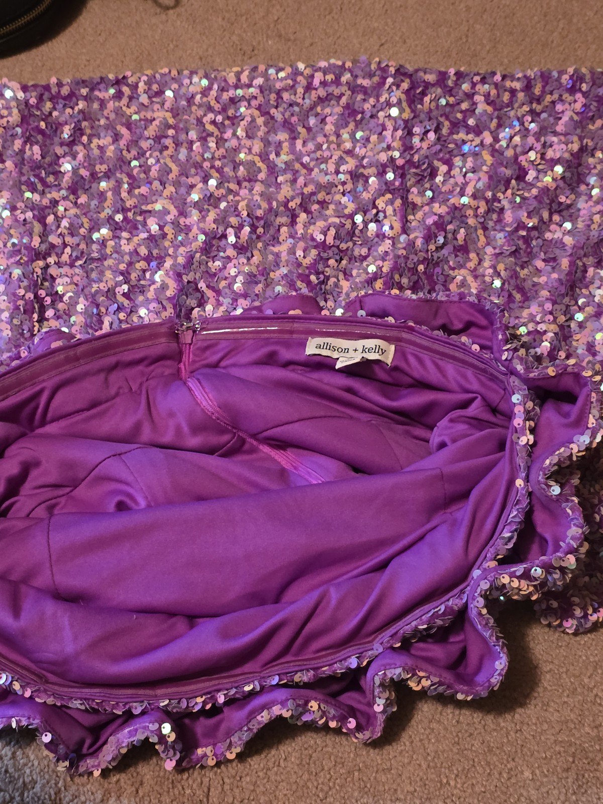 Allison + Kelly Purple Sequin Strapless Ruffle Mini Dress Party/Cocktail XL