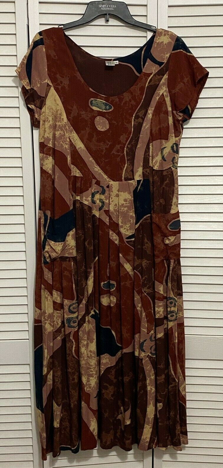 “Bali Batik” black brown beige caribbean tribal dress drop waist pockets – Sz M
