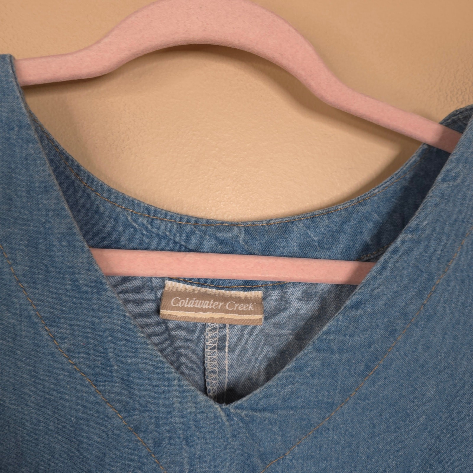 Vintage Coldwater Creek Sleeveless Shift Chambray Mini Dress Light Wash Size S