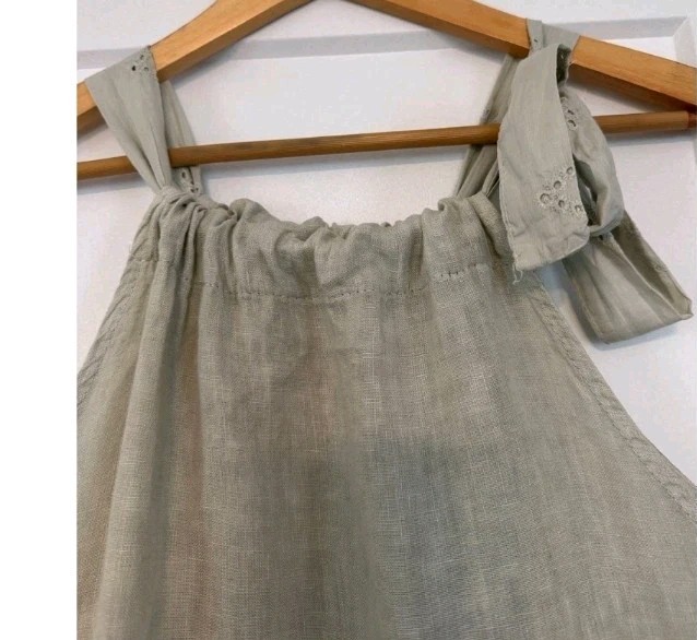 Valentina Naldi Made in Italy 100% Linen Eyelet Tie Shoulder Midi Dress M