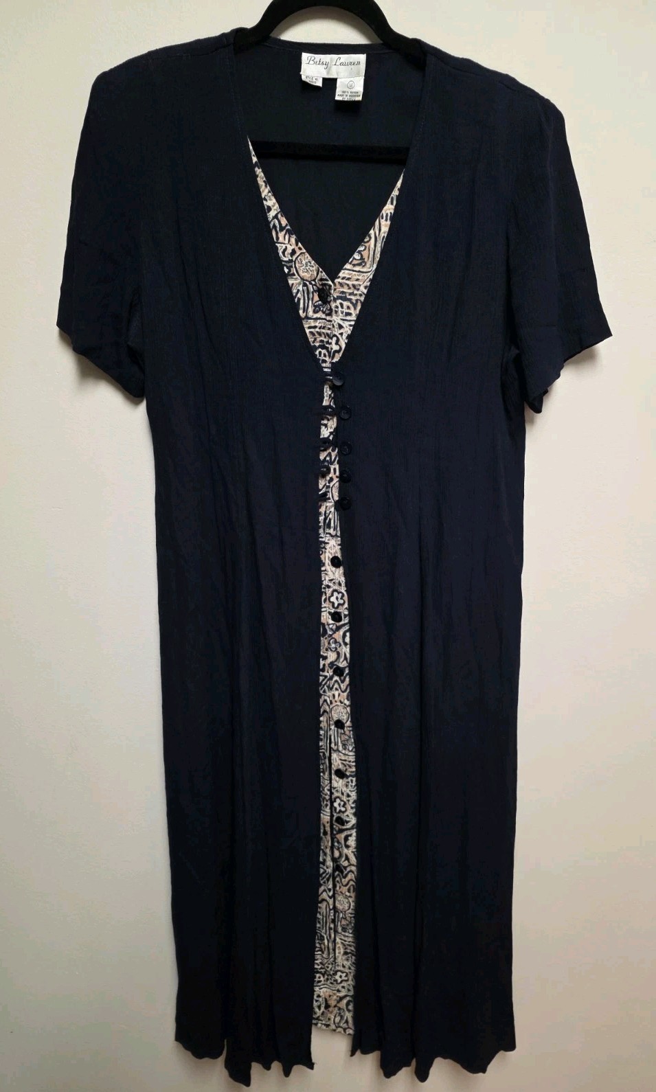 Betsy Lauren Blue Maxi Dress Size 14 Cottage Core Rayon Short Sleeve
