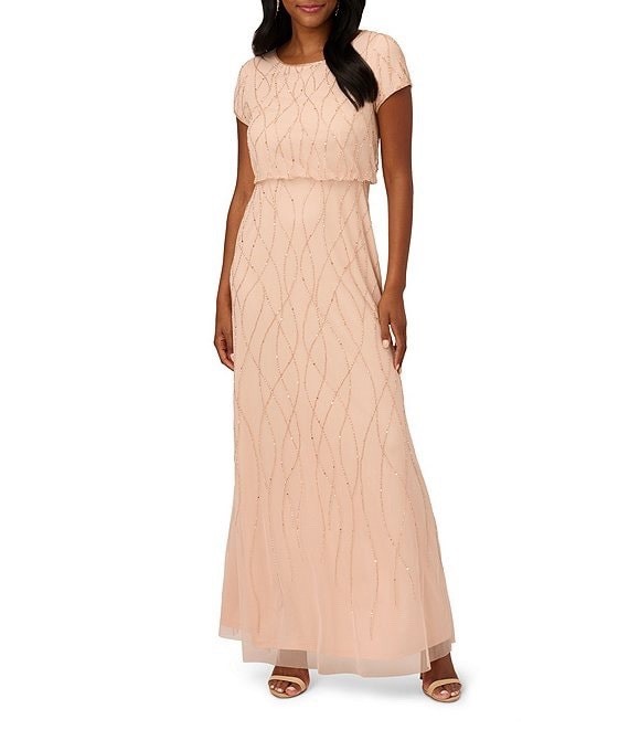 NWT Adrianna Papell Embellished Beaded Blouson Gown Women Dress 14 Party Wedding