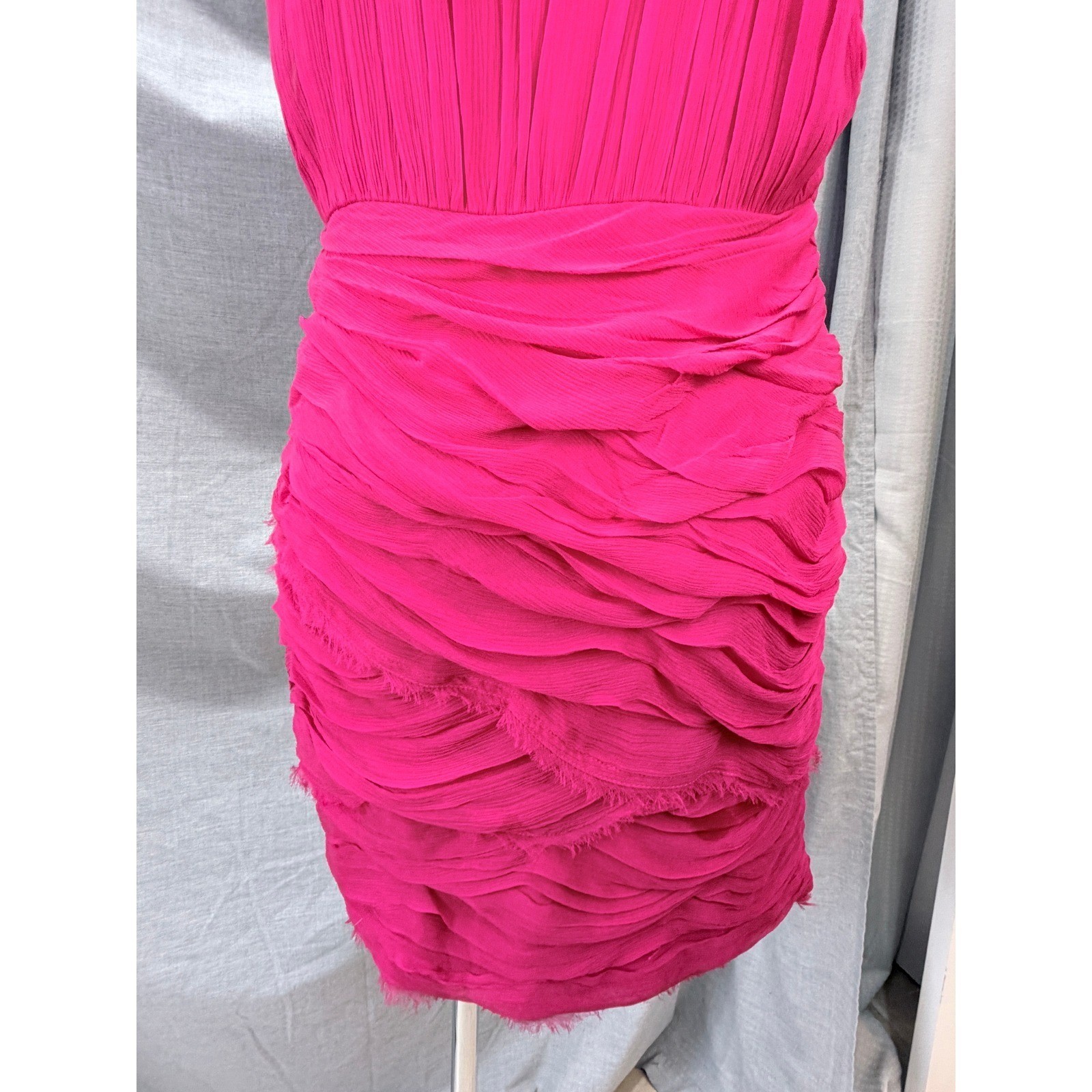 Madison Marcus Pink Silk Layered Pleated Frayed Edge Dress V-Neck Sleeveless