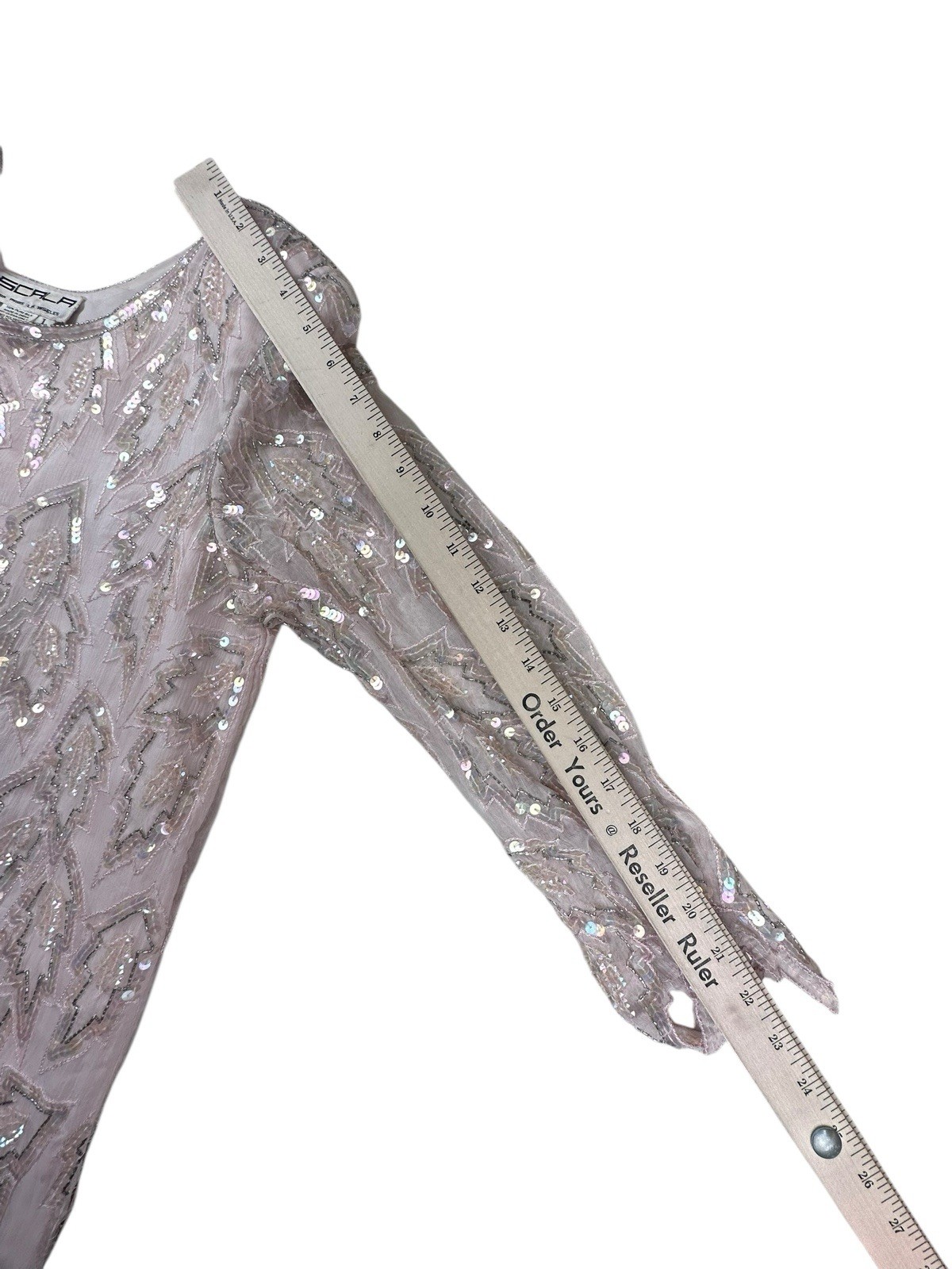 Scala Silk Beaded Sequin Shift Dress L Nude Pink Formal Cocktail Evening