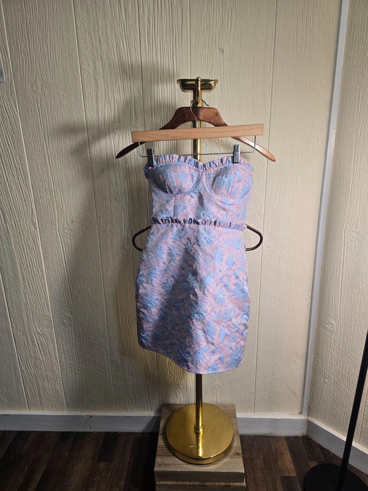 LPA Revolve women’s dress XXS pink and blue floral brocade bustier dress