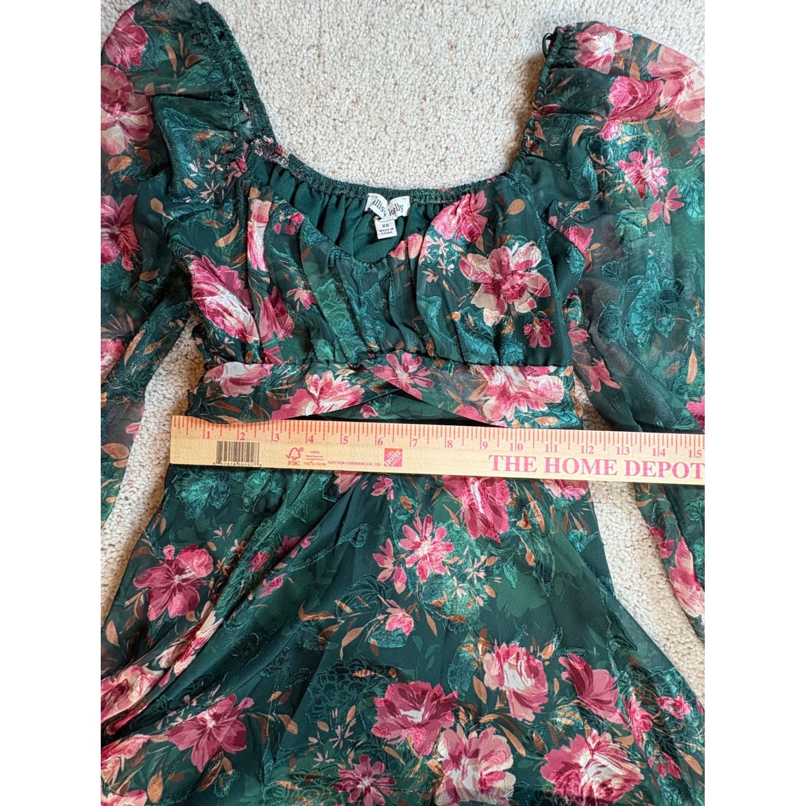 Allison & Kelly Floral Print Sweetheart Neck Long Sleeve Corset Bodice Dress XS