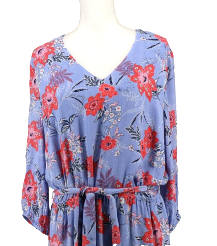 J Jill Midi Floral Belted Dress Women Size XL Petite Tropical 3/4 Sleeve PXL New