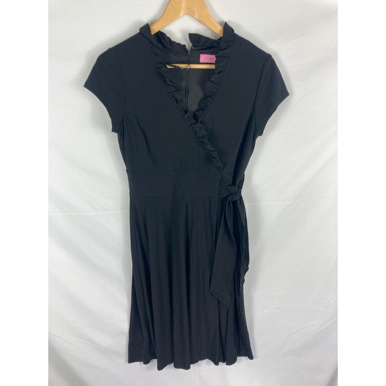 Eliza J Side Tie Ruffle Black Dress Size 8